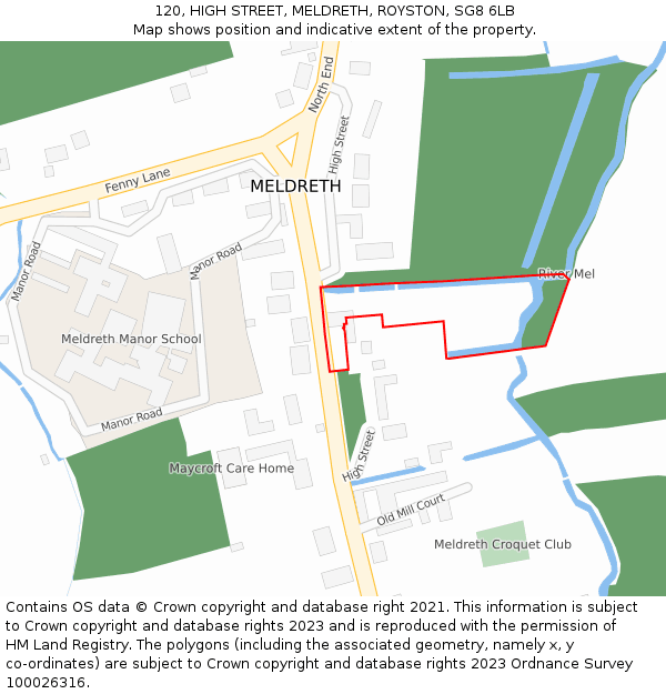 120, HIGH STREET, MELDRETH, ROYSTON, SG8 6LB: Location map and indicative extent of plot