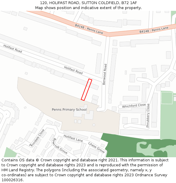120, HOLIFAST ROAD, SUTTON COLDFIELD, B72 1AF: Location map and indicative extent of plot