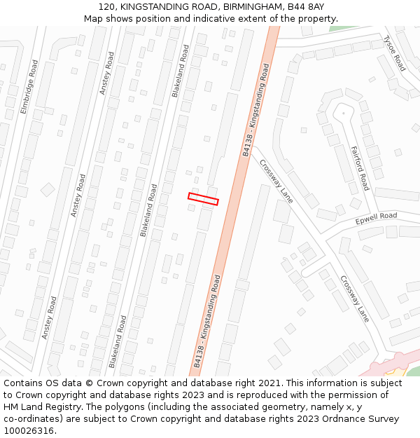 120, KINGSTANDING ROAD, BIRMINGHAM, B44 8AY: Location map and indicative extent of plot