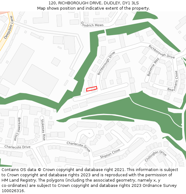 120, RICHBOROUGH DRIVE, DUDLEY, DY1 3LS: Location map and indicative extent of plot