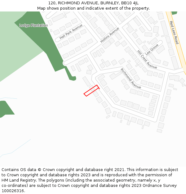 120, RICHMOND AVENUE, BURNLEY, BB10 4JL: Location map and indicative extent of plot