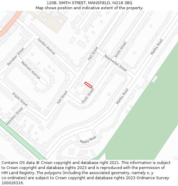 120B, SMITH STREET, MANSFIELD, NG18 3BQ: Location map and indicative extent of plot