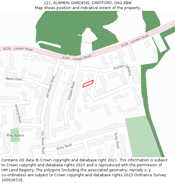 121, ALAMEIN GARDENS, DARTFORD, DA2 6BW: Location map and indicative extent of plot