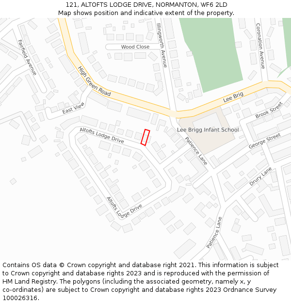 121, ALTOFTS LODGE DRIVE, NORMANTON, WF6 2LD: Location map and indicative extent of plot