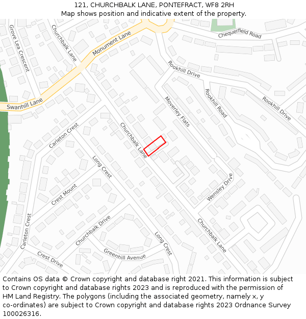 121, CHURCHBALK LANE, PONTEFRACT, WF8 2RH: Location map and indicative extent of plot