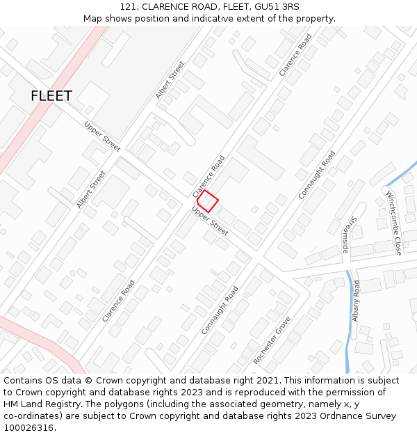 121, CLARENCE ROAD, FLEET, GU51 3RS: Location map and indicative extent of plot