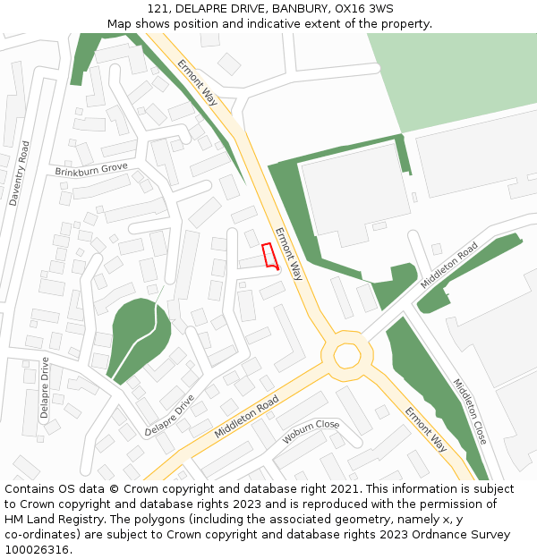 121, DELAPRE DRIVE, BANBURY, OX16 3WS: Location map and indicative extent of plot