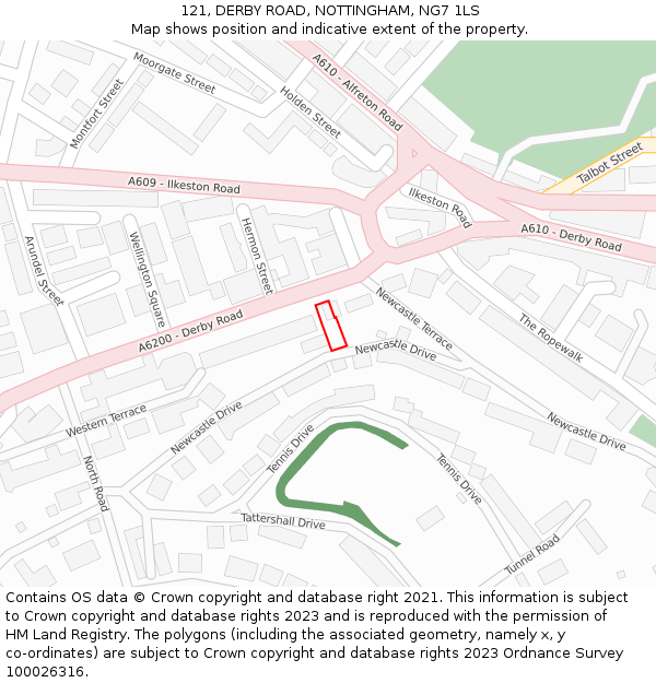 121, DERBY ROAD, NOTTINGHAM, NG7 1LS: Location map and indicative extent of plot