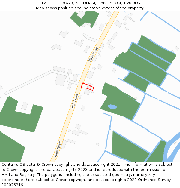 121, HIGH ROAD, NEEDHAM, HARLESTON, IP20 9LG: Location map and indicative extent of plot