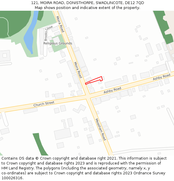 121, MOIRA ROAD, DONISTHORPE, SWADLINCOTE, DE12 7QD: Location map and indicative extent of plot