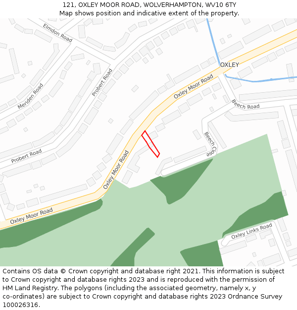 121, OXLEY MOOR ROAD, WOLVERHAMPTON, WV10 6TY: Location map and indicative extent of plot