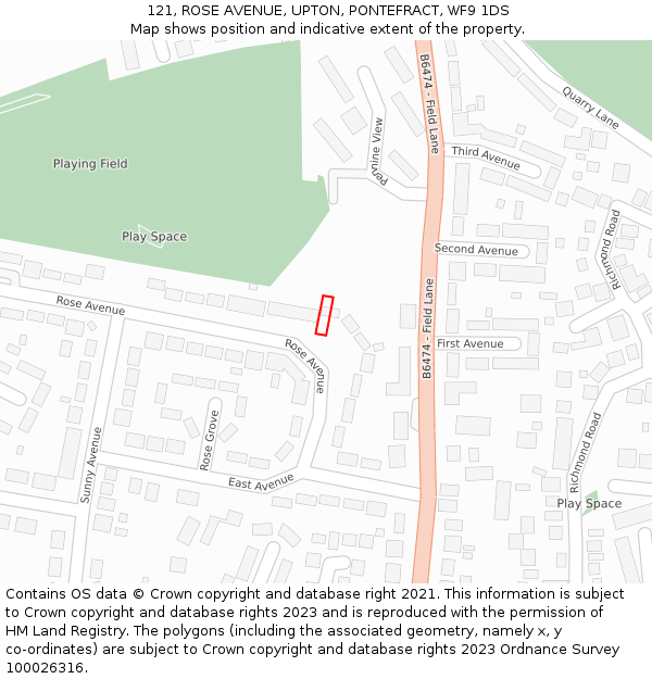 121, ROSE AVENUE, UPTON, PONTEFRACT, WF9 1DS: Location map and indicative extent of plot