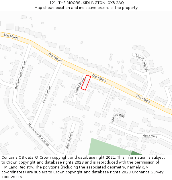 121, THE MOORS, KIDLINGTON, OX5 2AQ: Location map and indicative extent of plot