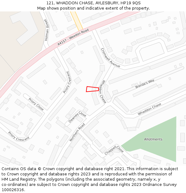 121, WHADDON CHASE, AYLESBURY, HP19 9QS: Location map and indicative extent of plot