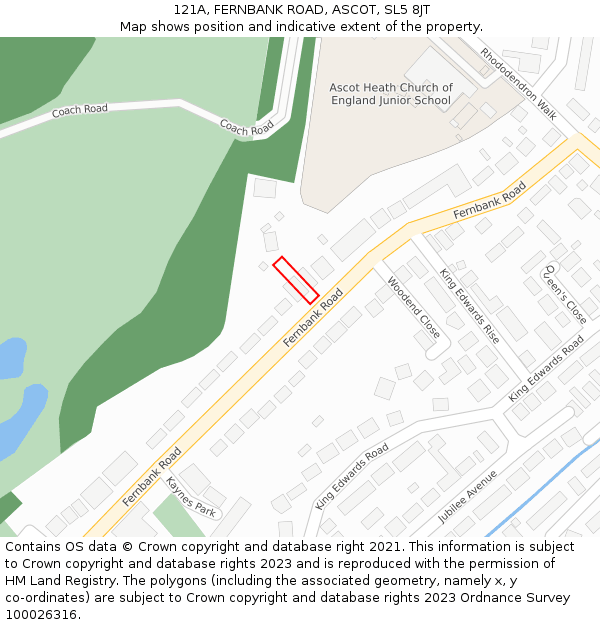 121A, FERNBANK ROAD, ASCOT, SL5 8JT: Location map and indicative extent of plot