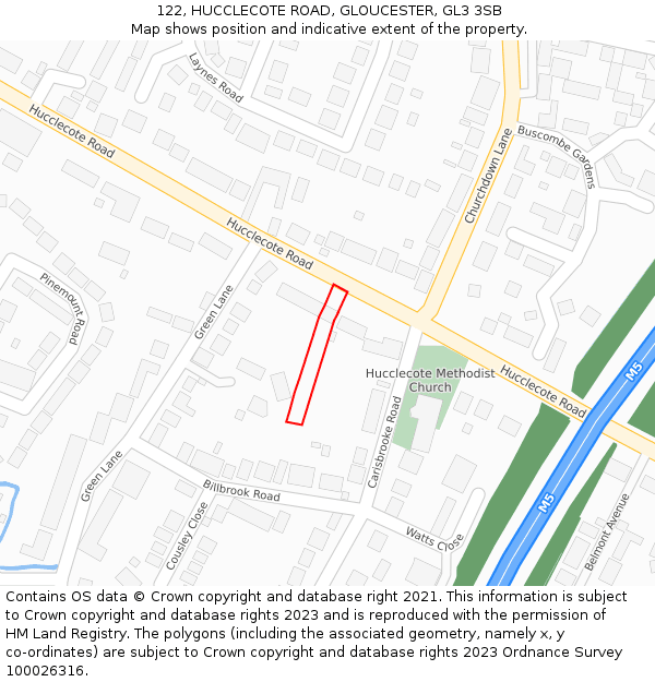 122, HUCCLECOTE ROAD, GLOUCESTER, GL3 3SB: Location map and indicative extent of plot