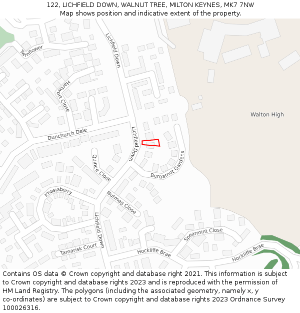 122, LICHFIELD DOWN, WALNUT TREE, MILTON KEYNES, MK7 7NW: Location map and indicative extent of plot