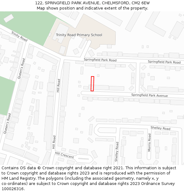 122, SPRINGFIELD PARK AVENUE, CHELMSFORD, CM2 6EW: Location map and indicative extent of plot