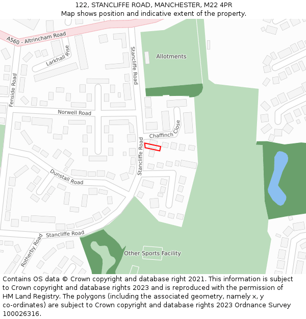 122, STANCLIFFE ROAD, MANCHESTER, M22 4PR: Location map and indicative extent of plot