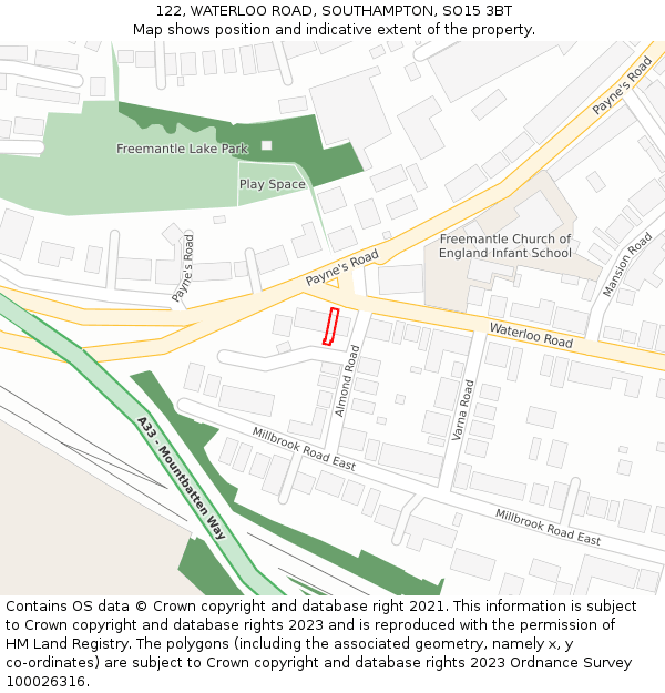 122, WATERLOO ROAD, SOUTHAMPTON, SO15 3BT: Location map and indicative extent of plot