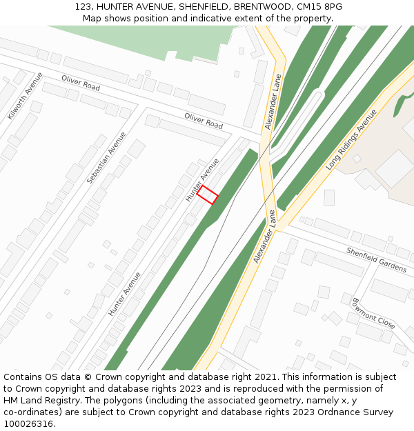 123, HUNTER AVENUE, SHENFIELD, BRENTWOOD, CM15 8PG: Location map and indicative extent of plot