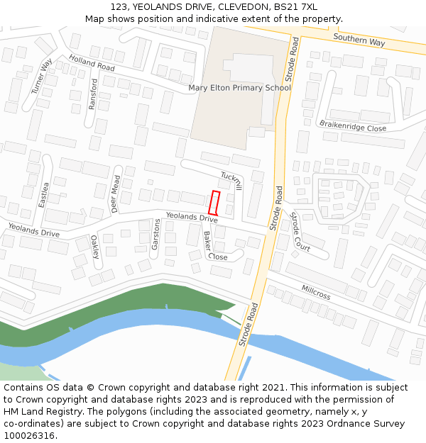 123, YEOLANDS DRIVE, CLEVEDON, BS21 7XL: Location map and indicative extent of plot