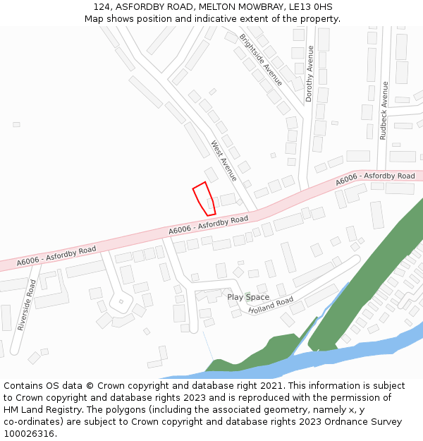 124, ASFORDBY ROAD, MELTON MOWBRAY, LE13 0HS: Location map and indicative extent of plot