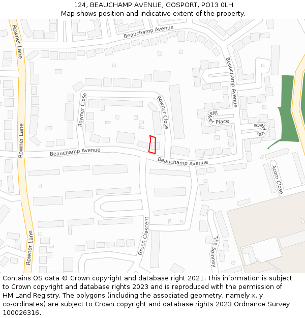 124, BEAUCHAMP AVENUE, GOSPORT, PO13 0LH: Location map and indicative extent of plot