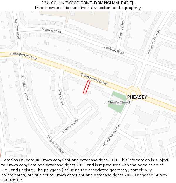 124, COLLINGWOOD DRIVE, BIRMINGHAM, B43 7JL: Location map and indicative extent of plot