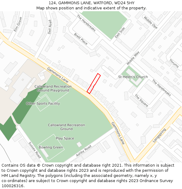 124, GAMMONS LANE, WATFORD, WD24 5HY: Location map and indicative extent of plot