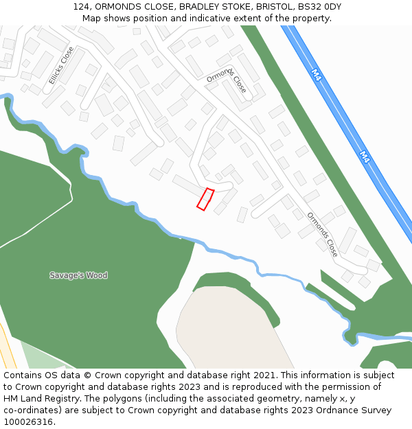 124, ORMONDS CLOSE, BRADLEY STOKE, BRISTOL, BS32 0DY: Location map and indicative extent of plot