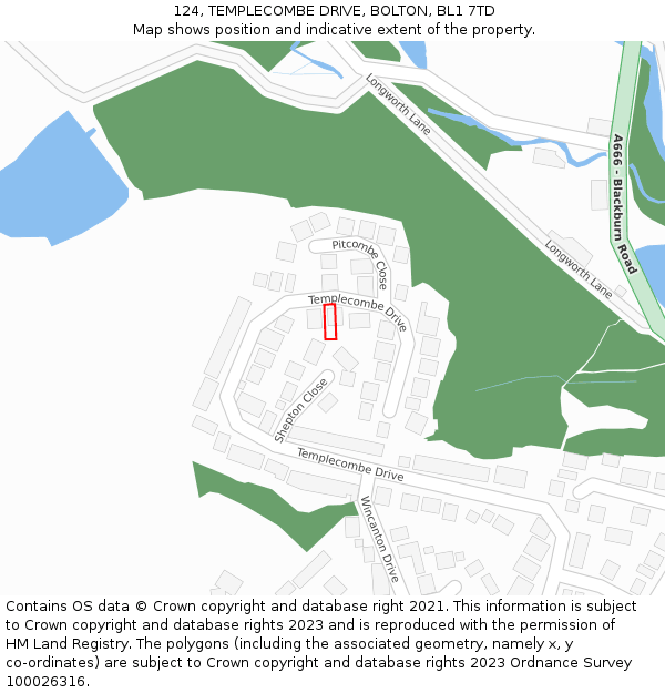 124, TEMPLECOMBE DRIVE, BOLTON, BL1 7TD: Location map and indicative extent of plot