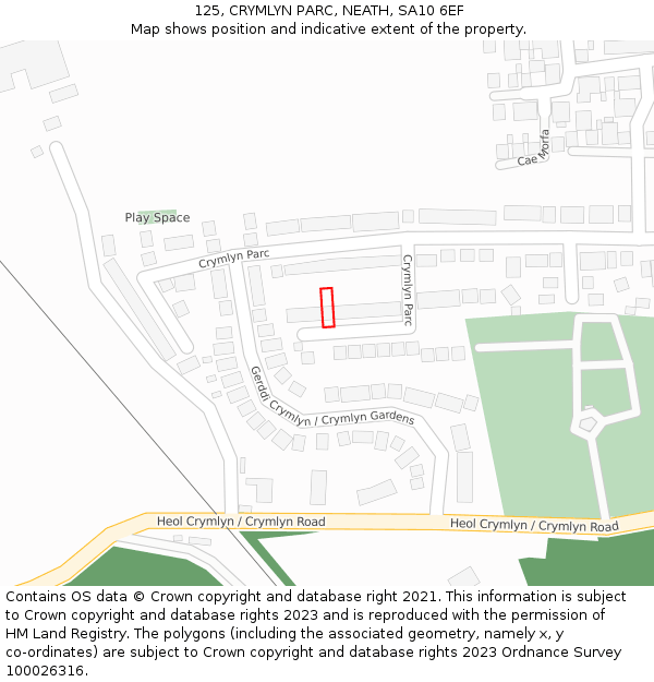 125, CRYMLYN PARC, NEATH, SA10 6EF: Location map and indicative extent of plot