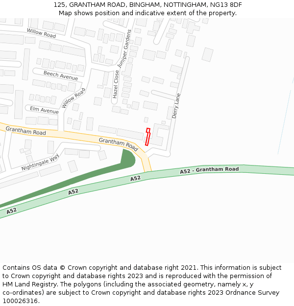 125, GRANTHAM ROAD, BINGHAM, NOTTINGHAM, NG13 8DF: Location map and indicative extent of plot