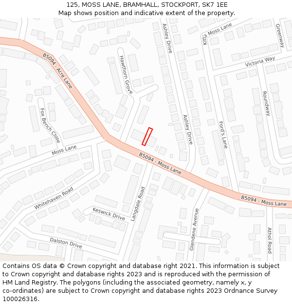 125, MOSS LANE, BRAMHALL, STOCKPORT, SK7 1EE: Location map and indicative extent of plot