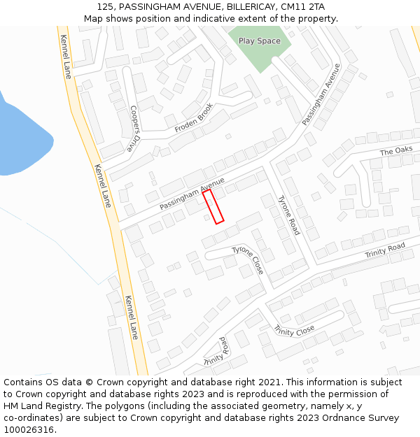 125, PASSINGHAM AVENUE, BILLERICAY, CM11 2TA: Location map and indicative extent of plot