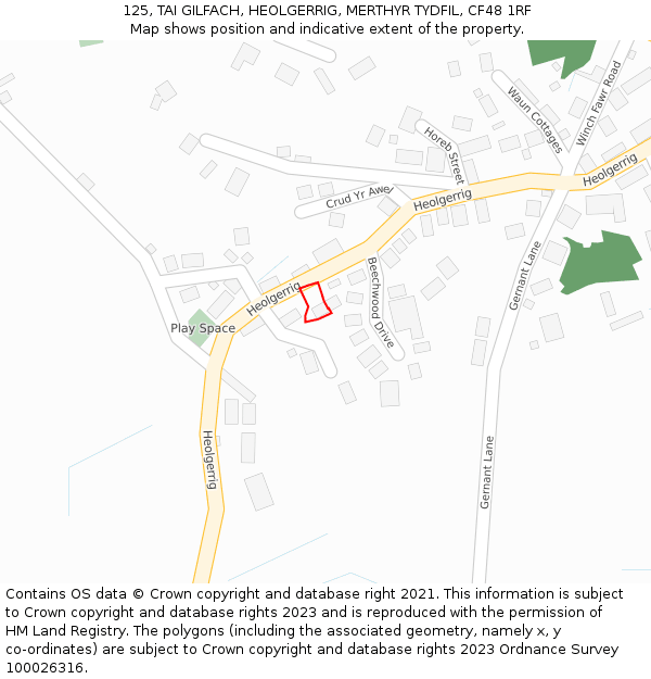 125, TAI GILFACH, HEOLGERRIG, MERTHYR TYDFIL, CF48 1RF: Location map and indicative extent of plot