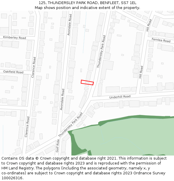 125, THUNDERSLEY PARK ROAD, BENFLEET, SS7 1EL: Location map and indicative extent of plot
