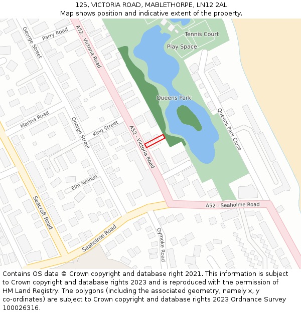 125, VICTORIA ROAD, MABLETHORPE, LN12 2AL: Location map and indicative extent of plot