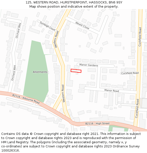 125, WESTERN ROAD, HURSTPIERPOINT, HASSOCKS, BN6 9SY: Location map and indicative extent of plot