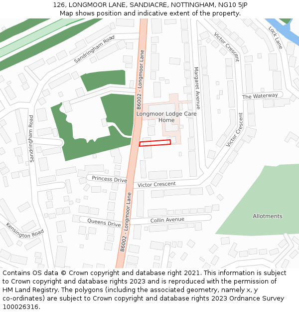 126, LONGMOOR LANE, SANDIACRE, NOTTINGHAM, NG10 5JP: Location map and indicative extent of plot