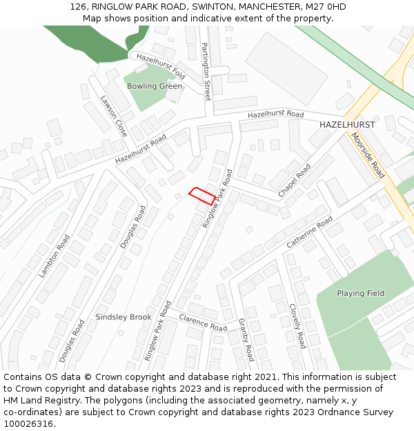 126, RINGLOW PARK ROAD, SWINTON, MANCHESTER, M27 0HD: Location map and indicative extent of plot