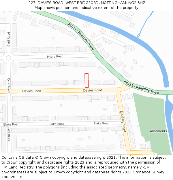 127, DAVIES ROAD, WEST BRIDGFORD, NOTTINGHAM, NG2 5HZ: Location map and indicative extent of plot