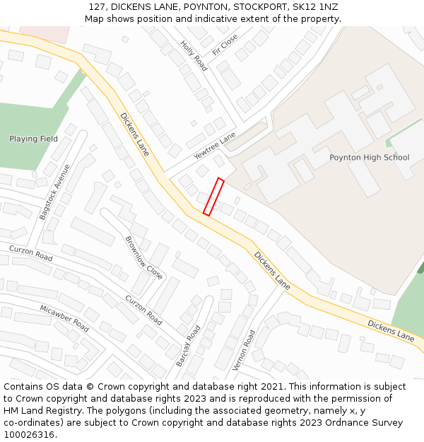 127, DICKENS LANE, POYNTON, STOCKPORT, SK12 1NZ: Location map and indicative extent of plot