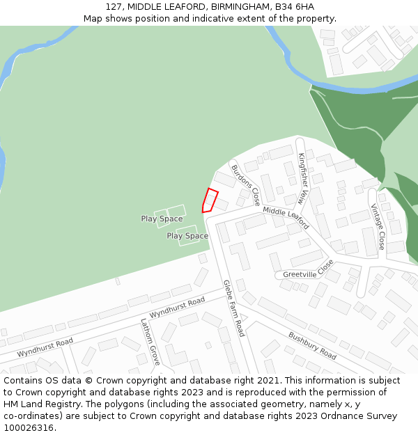 127, MIDDLE LEAFORD, BIRMINGHAM, B34 6HA: Location map and indicative extent of plot