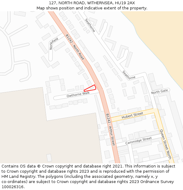 127, NORTH ROAD, WITHERNSEA, HU19 2AX: Location map and indicative extent of plot