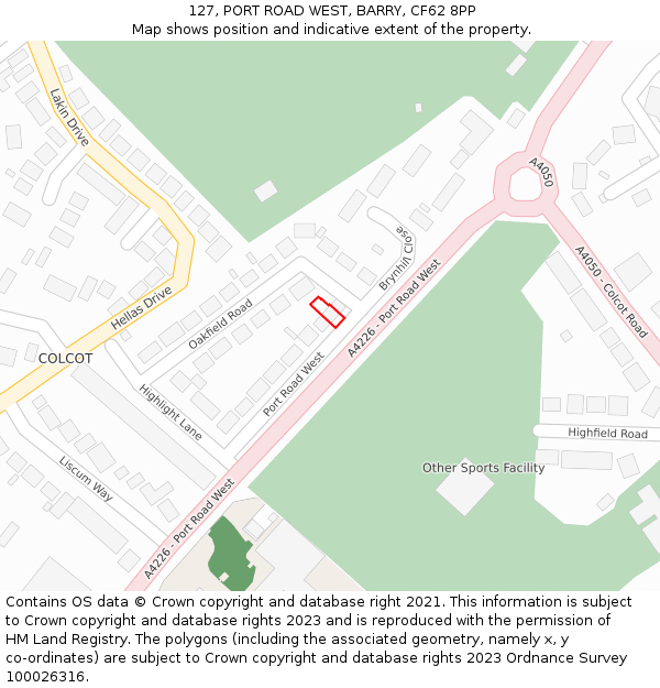 127, PORT ROAD WEST, BARRY, CF62 8PP: Location map and indicative extent of plot