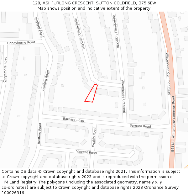 128, ASHFURLONG CRESCENT, SUTTON COLDFIELD, B75 6EW: Location map and indicative extent of plot