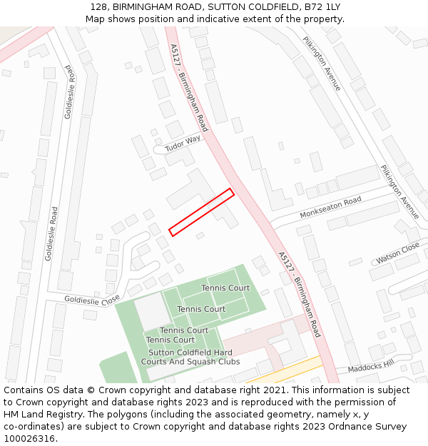 128, BIRMINGHAM ROAD, SUTTON COLDFIELD, B72 1LY: Location map and indicative extent of plot