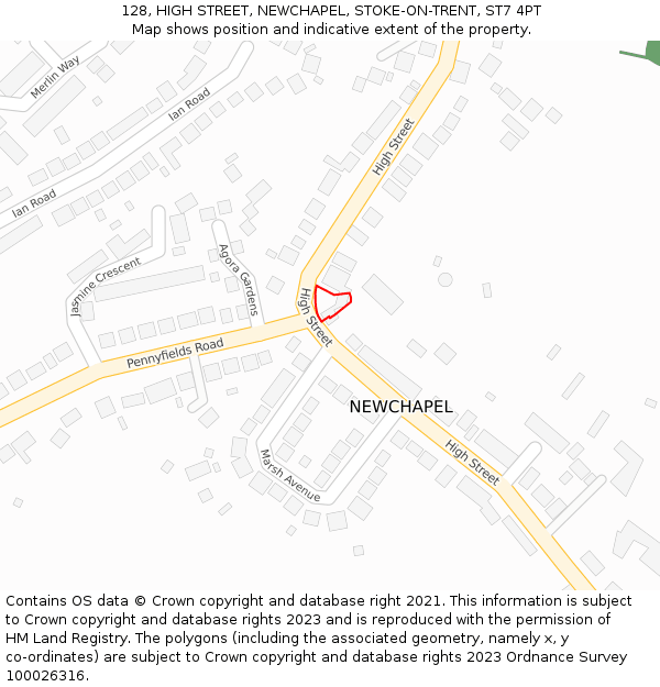 128, HIGH STREET, NEWCHAPEL, STOKE-ON-TRENT, ST7 4PT: Location map and indicative extent of plot